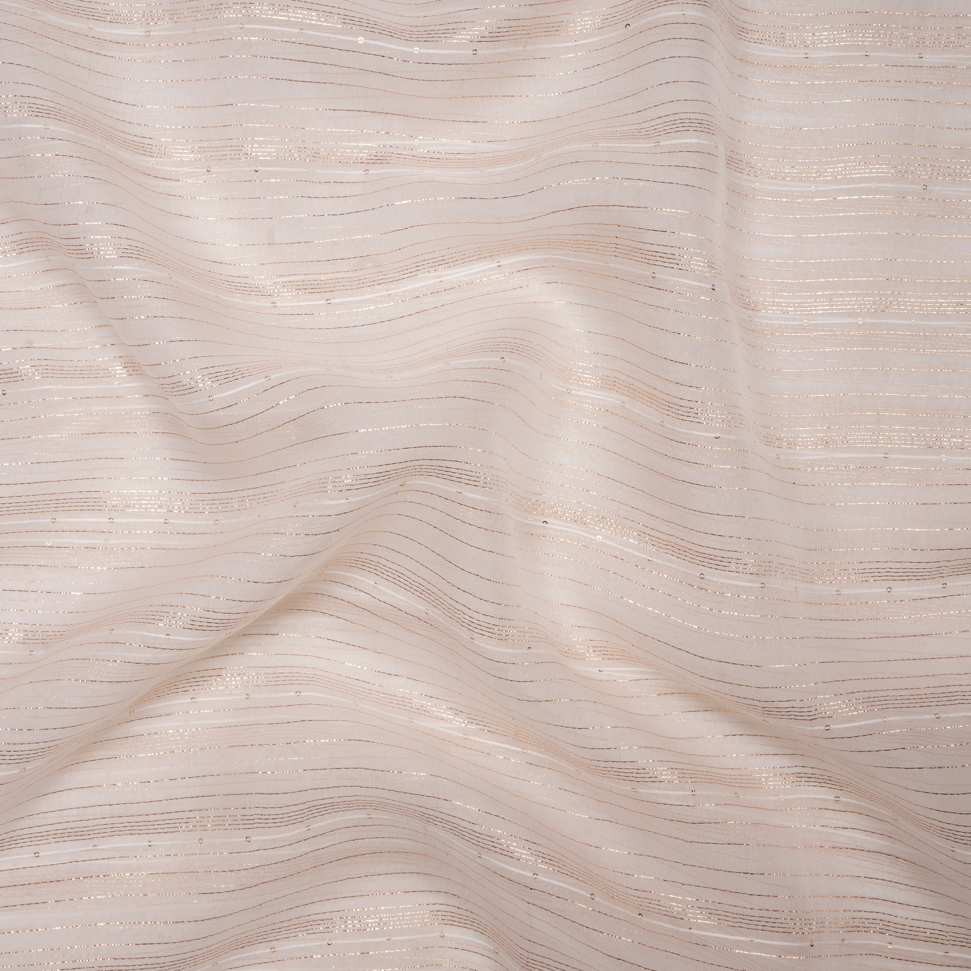 Off White-Gold Zari Striped Pattern Dyeable Viscose Organza Fabric