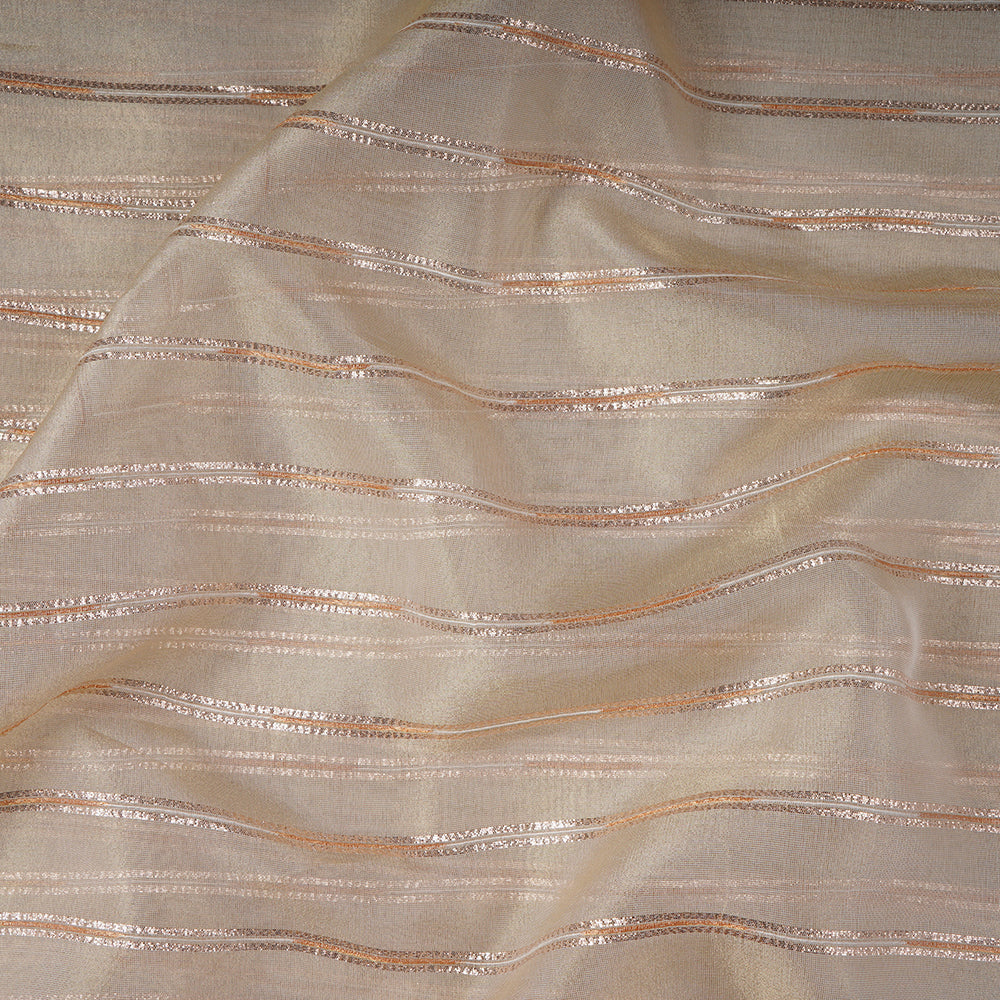 Golden Color Zari Striped Viscose Tissue Fabric