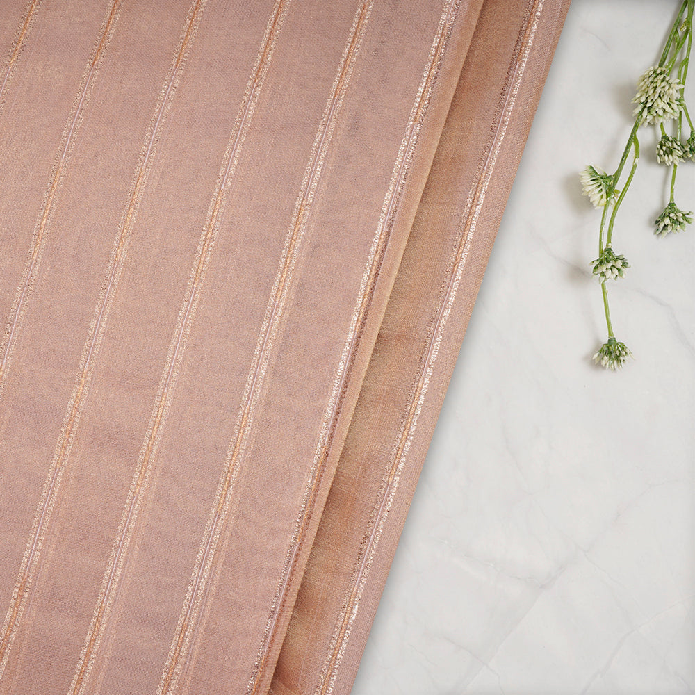 Peach Color Zari Striped Viscose Tissue Fabric
