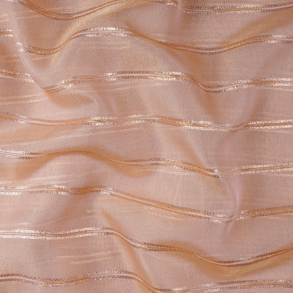Peach Color Zari Striped Viscose Tissue Fabric