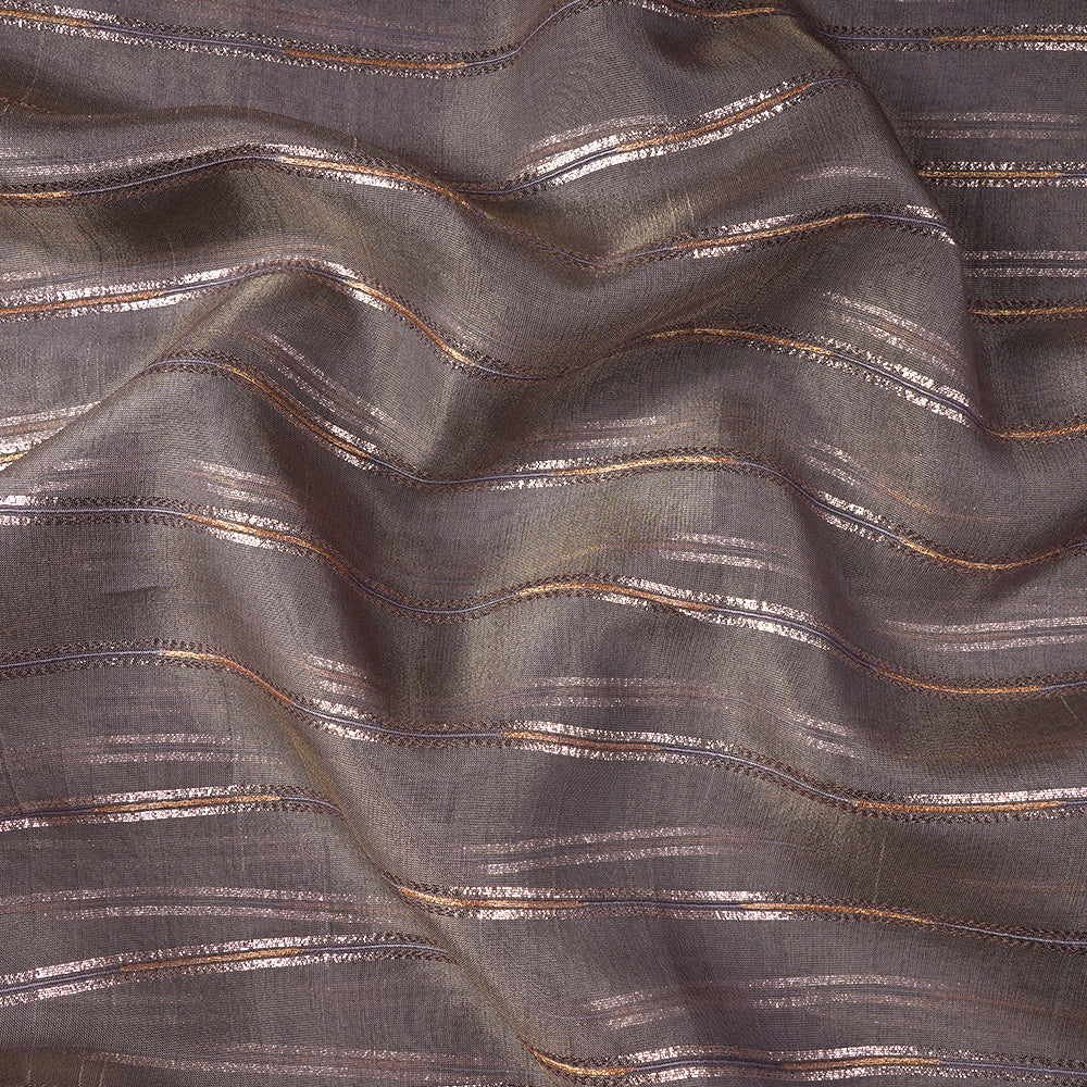 Light Grey Color Zari Striped Viscose Tissue Fabric