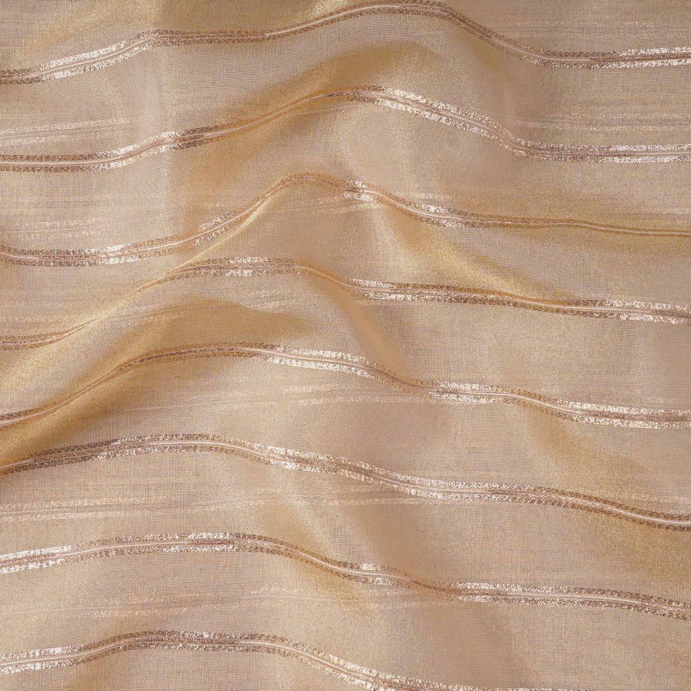 Golden Color Zari Striped Viscose Tissue Fabric