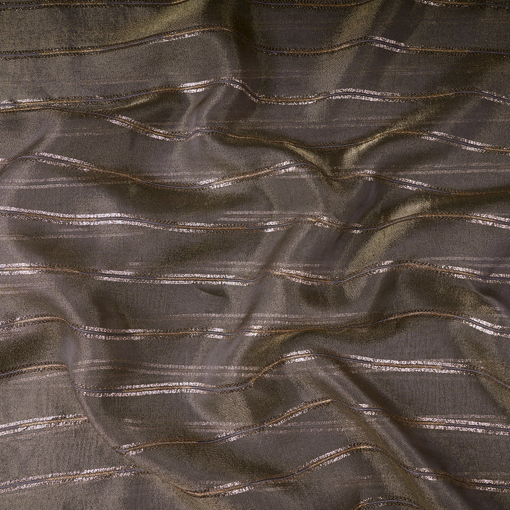 Dark Grey Color Zari Striped Viscose Tissue Fabric