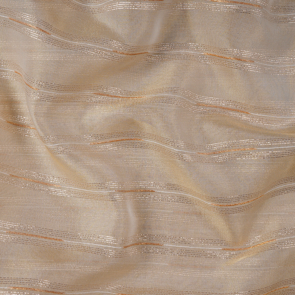 Golden Color Zari Striped Viscose Tissue Fabric