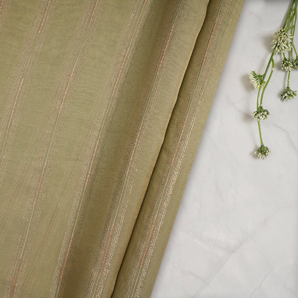 Light Green Color Zari Striped Viscose Tissue Fabric