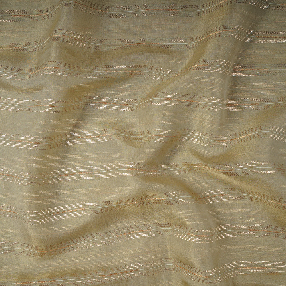 Light Green Color Zari Striped Viscose Tissue Fabric