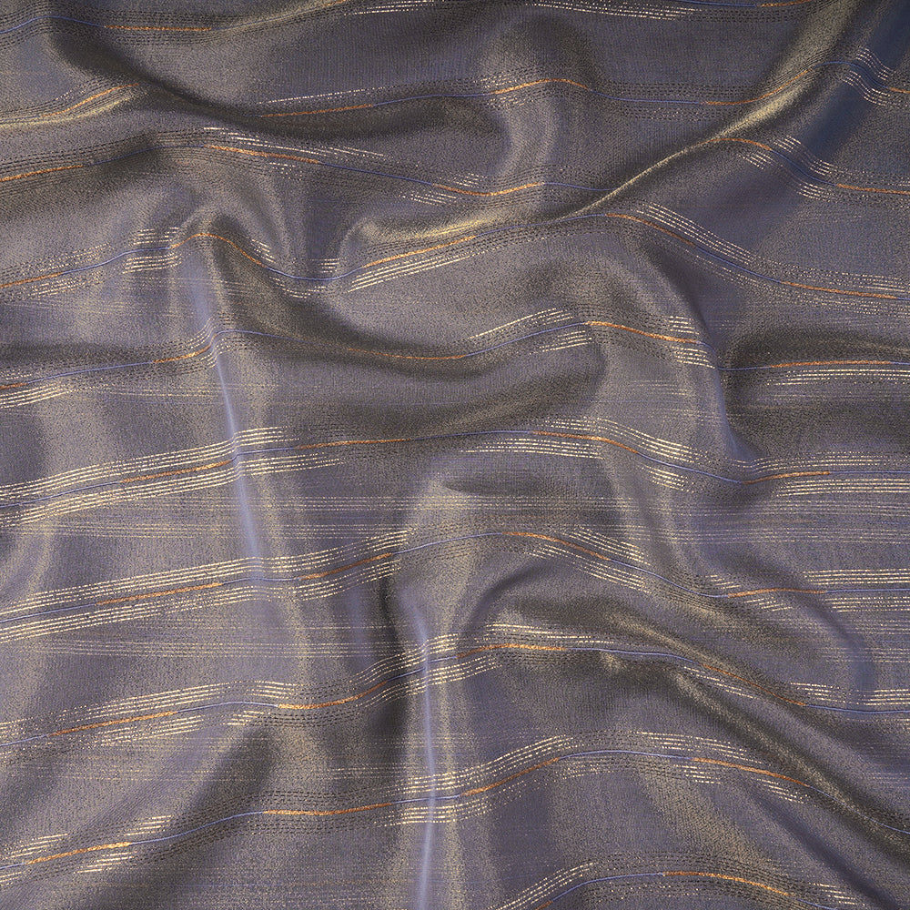 Grey Color Zari Striped Viscose Tissue Fabric