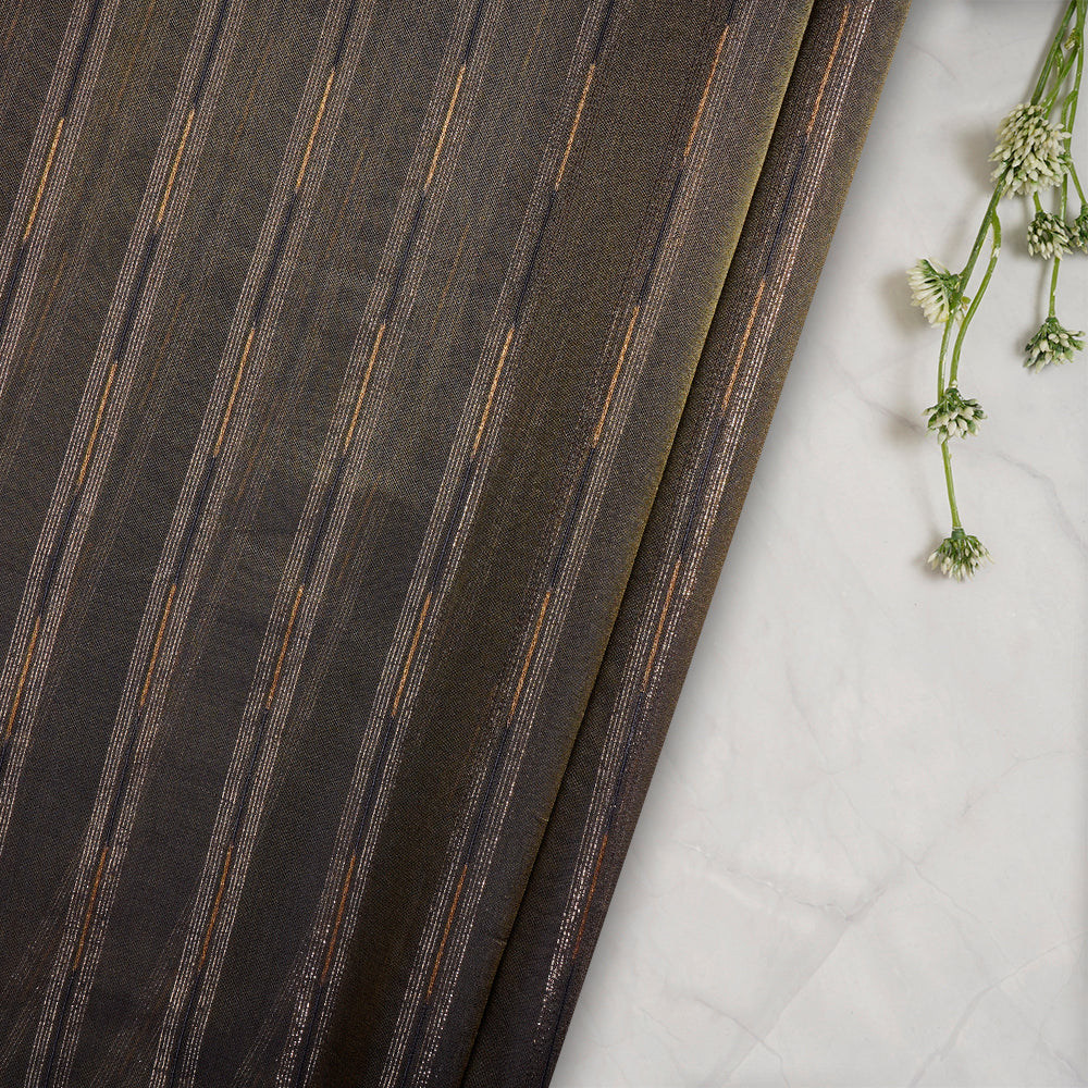 Dark Grey Color Zari Striped Viscose Tissue Fabric