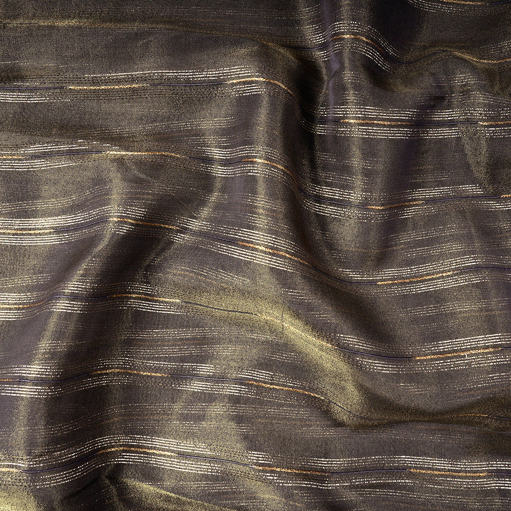 Dark Grey Color Zari Striped Viscose Tissue Fabric