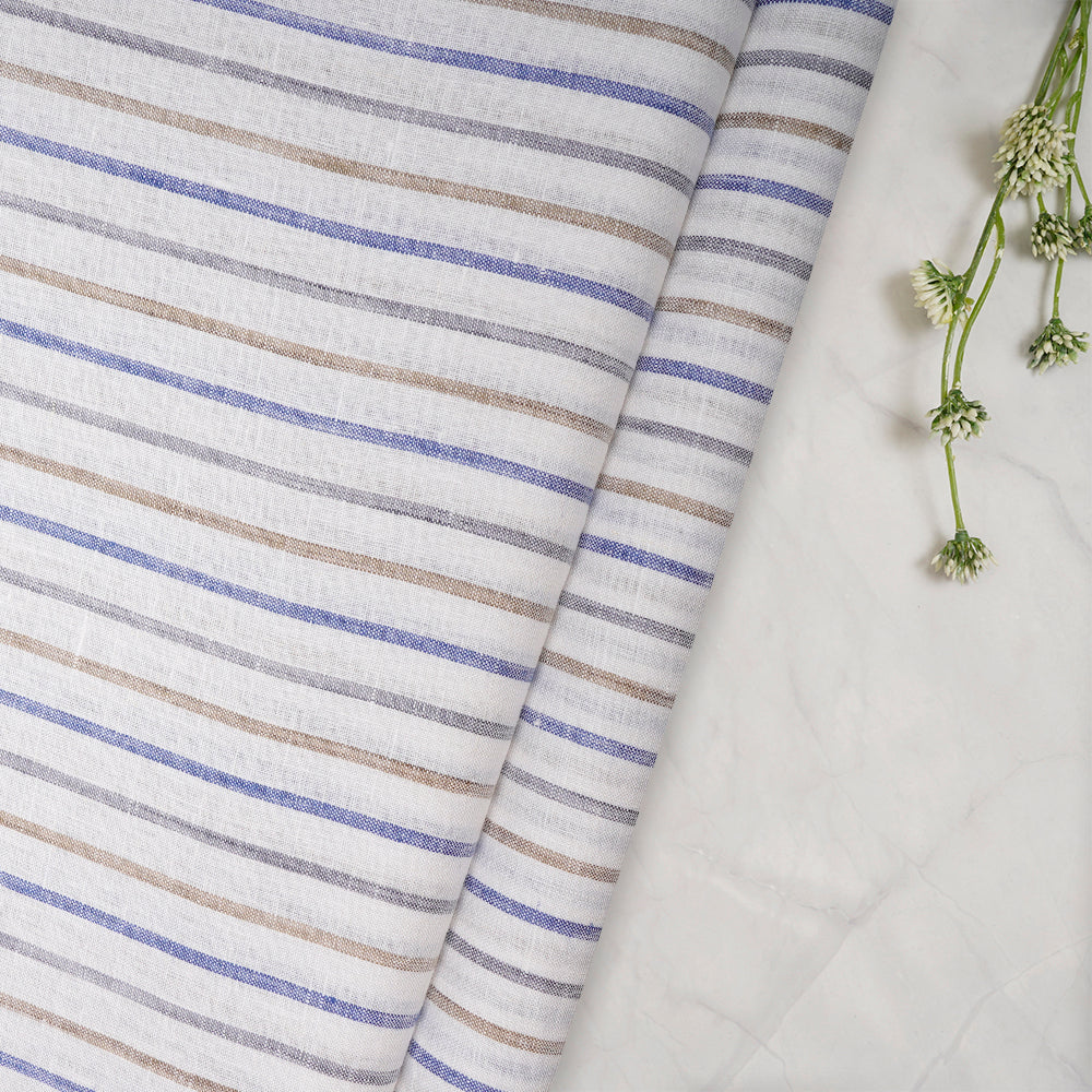 White Striped Pattern Yarn Dyed Pure Fine Linen Fabric