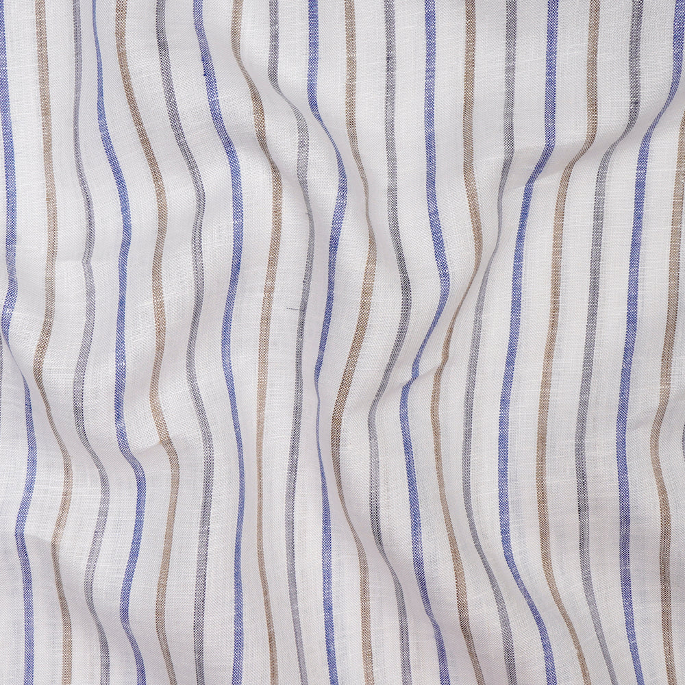 White Striped Pattern Yarn Dyed Pure Fine Linen Fabric