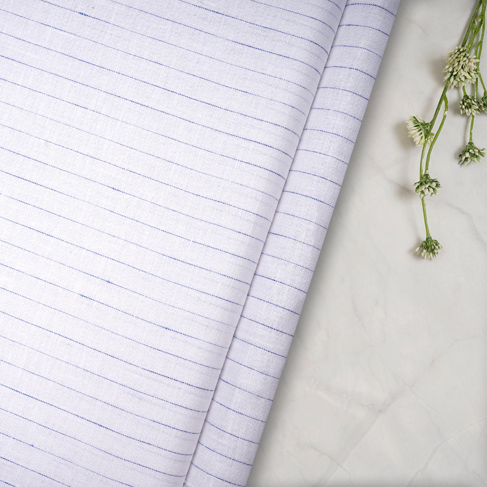 White Striped Pattern Yarn Dyed Fine Linen Fabric