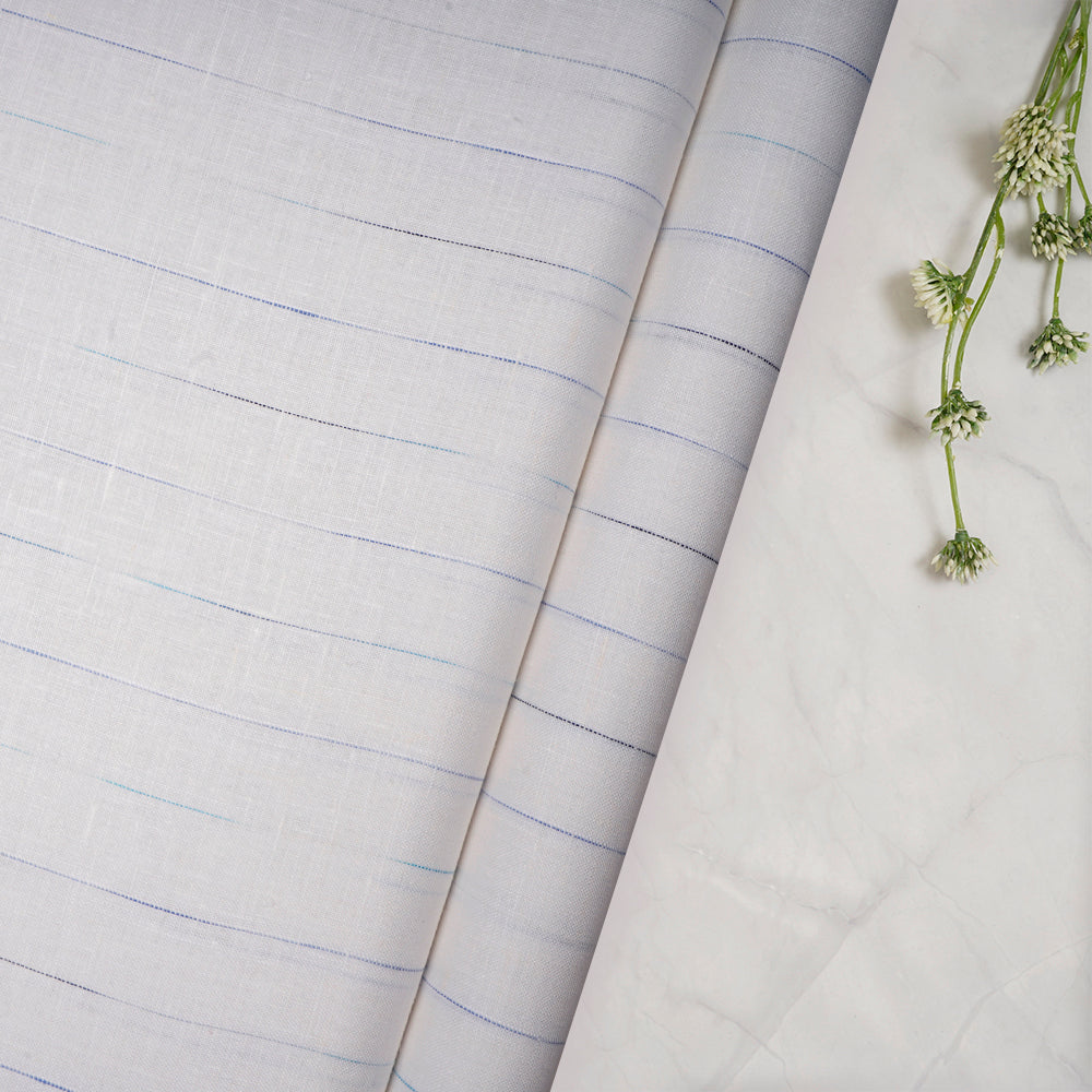 White Striped Pattern Yarn Dyed Fine Linen Fabric
