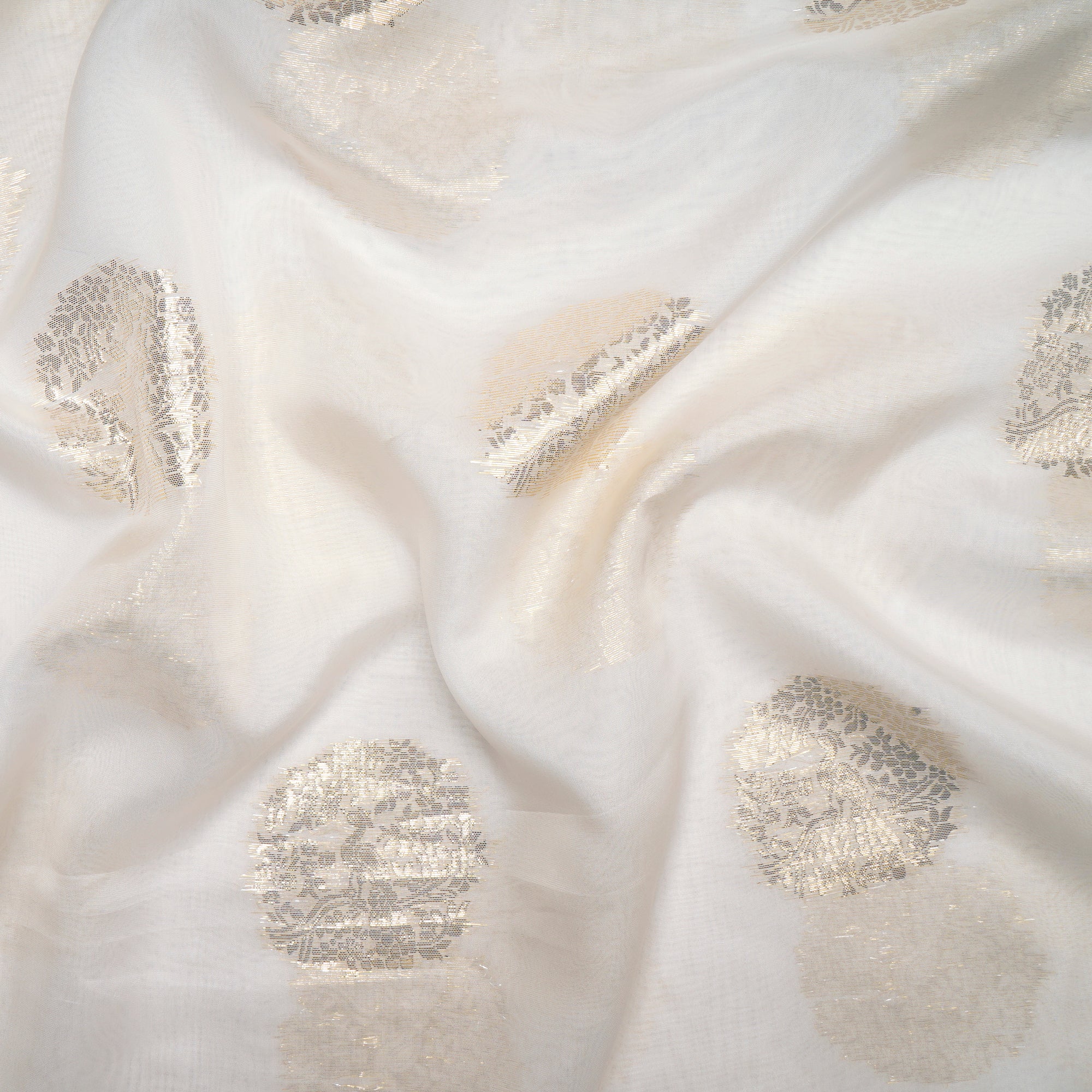 White Dyeable Floral Pattern Fancy Viscose Organza Gold Jacquard Fabric