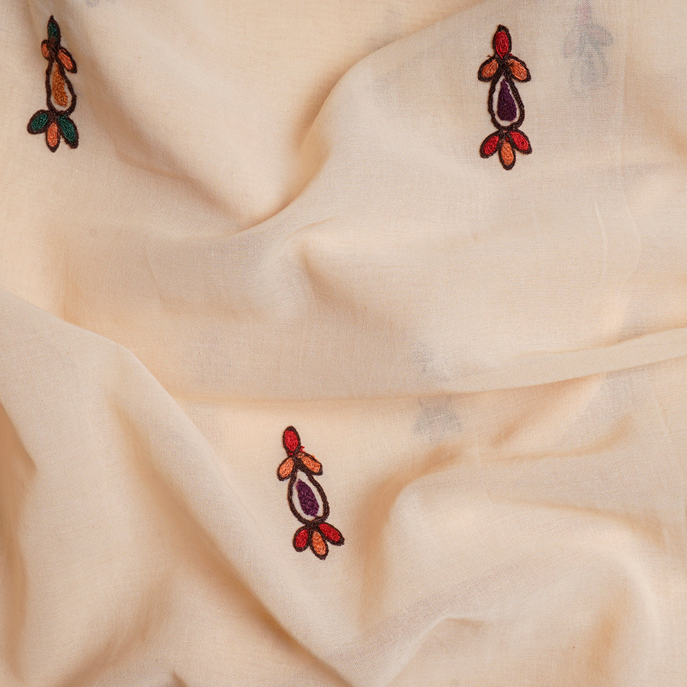 Cream Color Embroidered Matka Silk Fabric