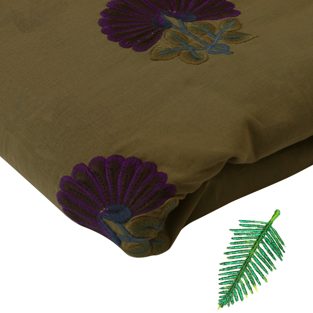 Khaki Color Embroidered Cotton Voile Fabric