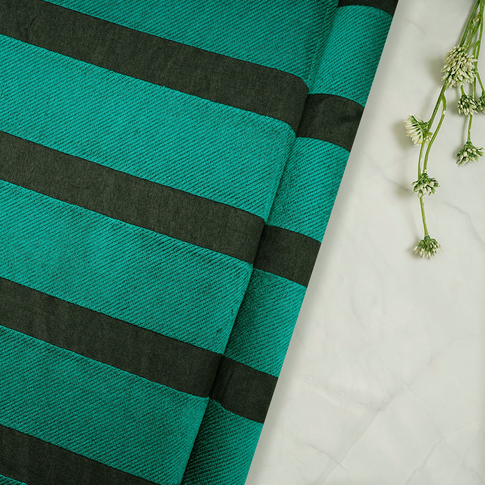 Black-Green Color Embroidered Polyester Fabric