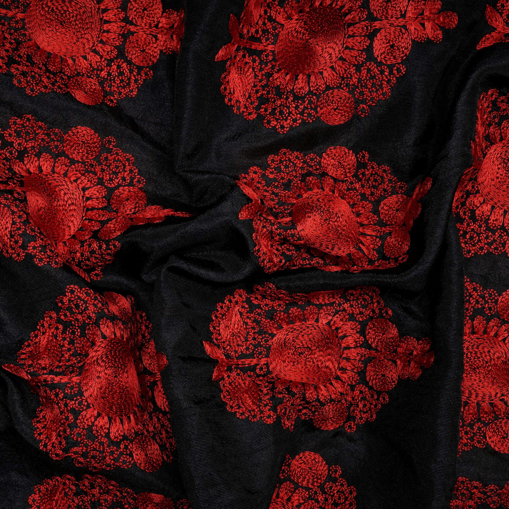 Red Color Embroidered Polyester Fabric