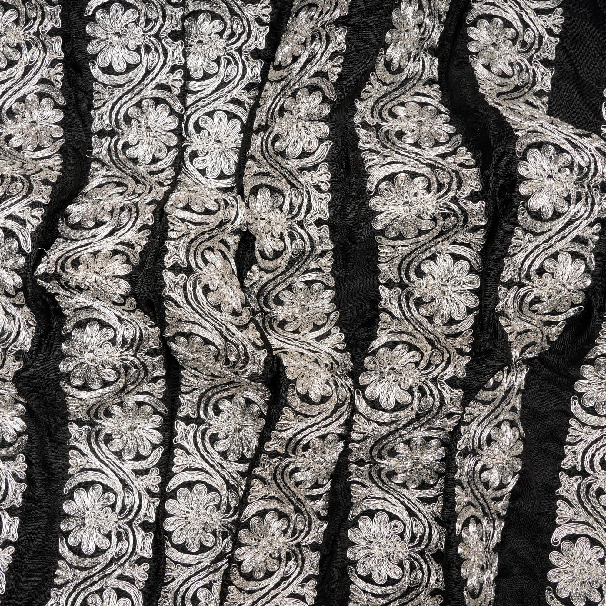 Black-Silver Color Embroidered Polyester Fabric