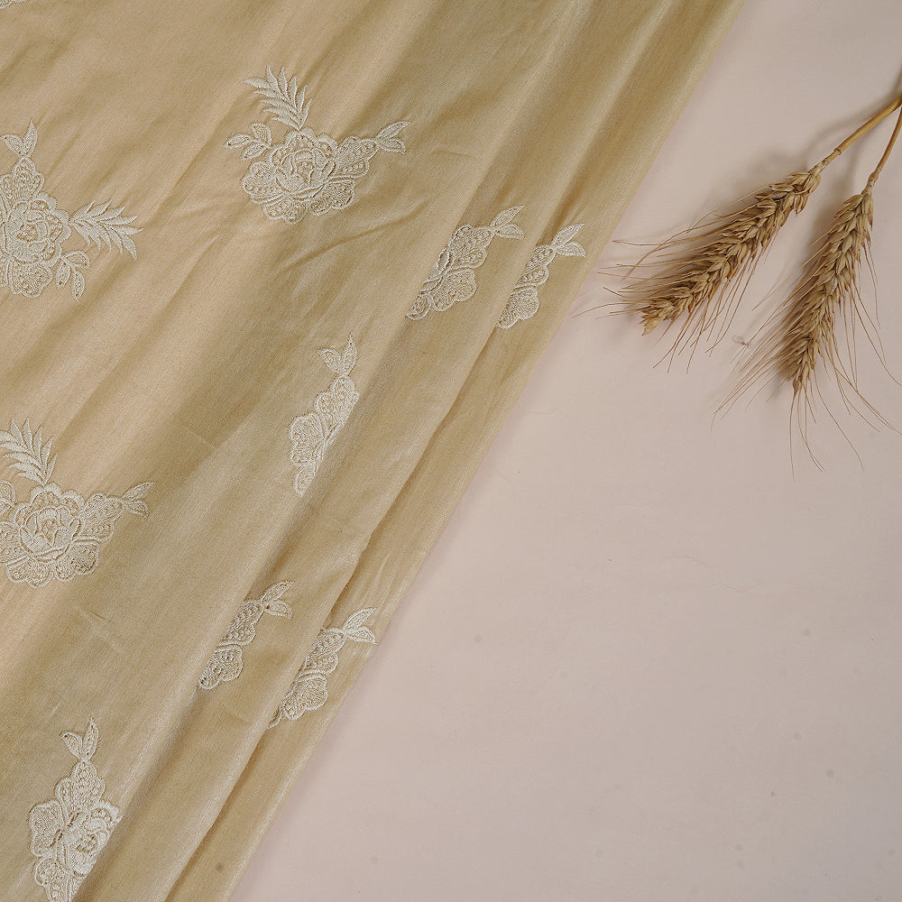 Beige Color Embroidered Muga Georgette Fabric