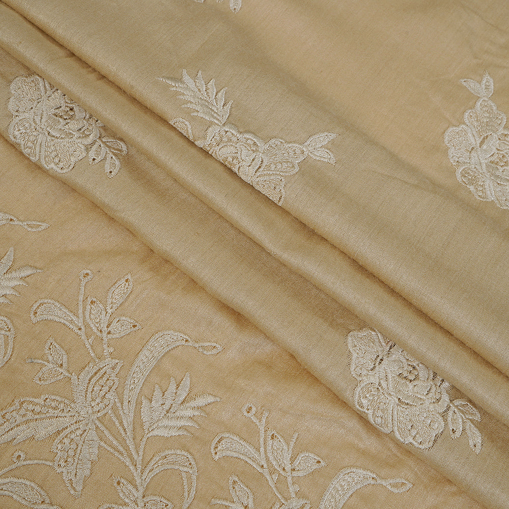 Beige Color Embroidered Muga Georgette Fabric