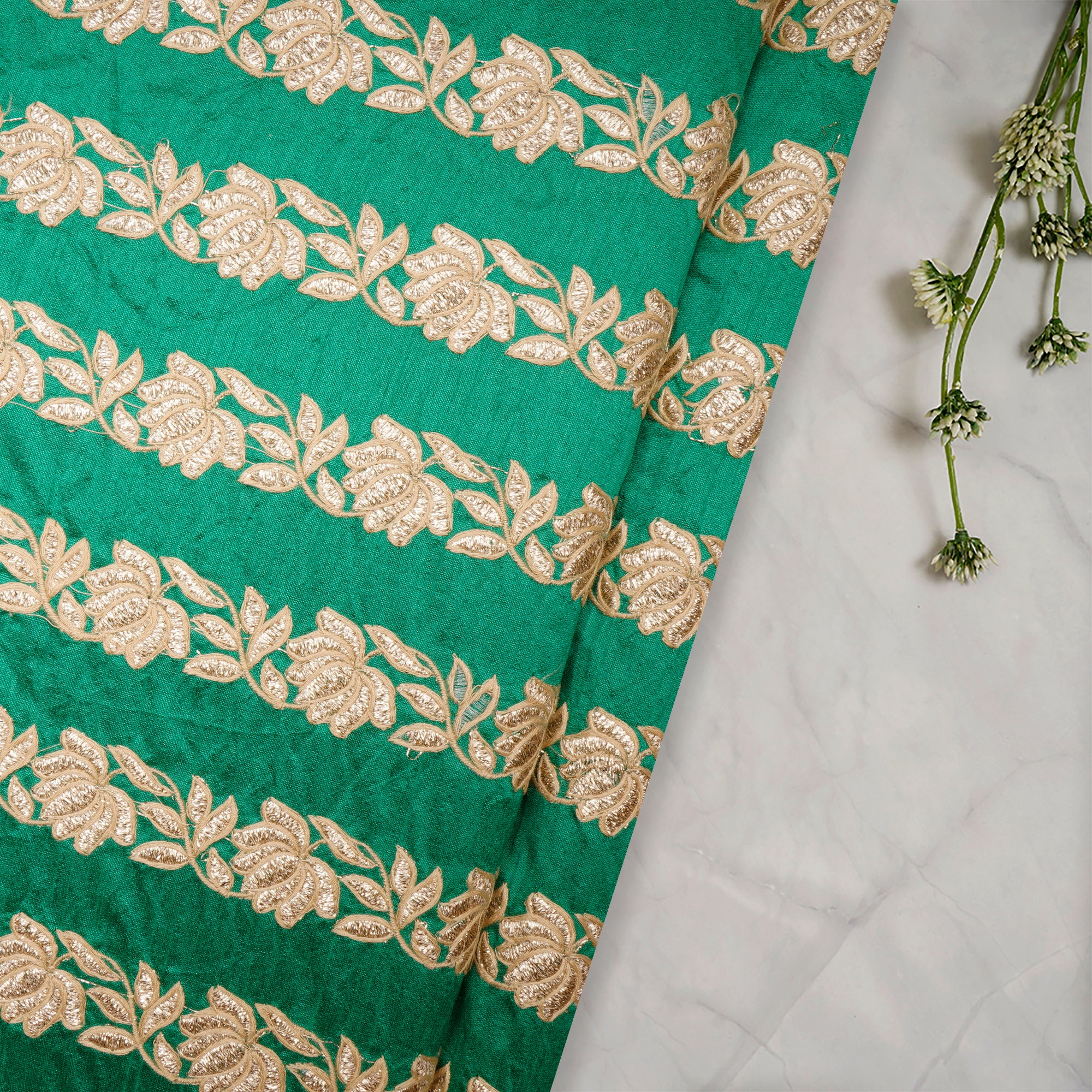 Green Color Embroidered Polyester Fabric