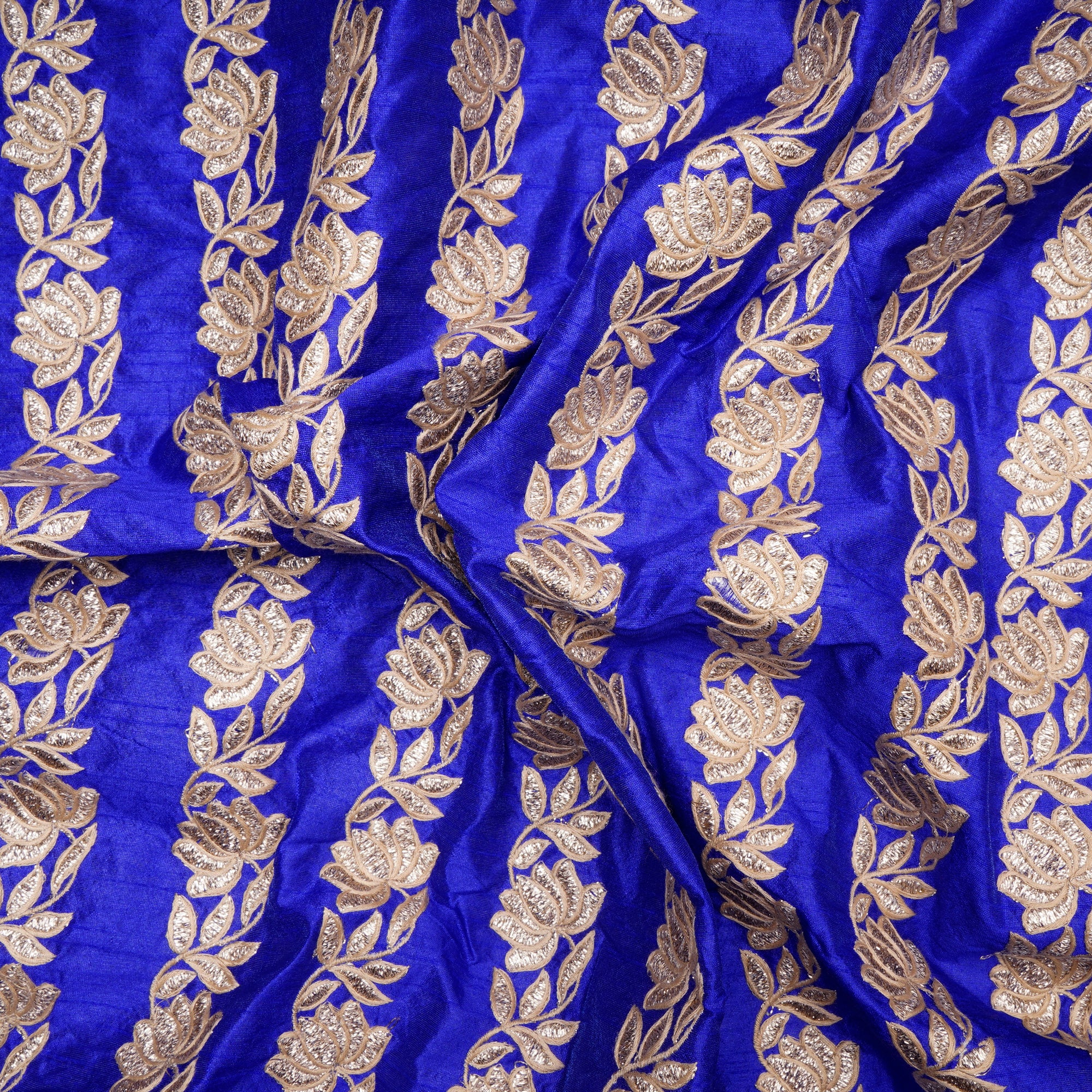 Blue Color Embroidered Polyester Fabric