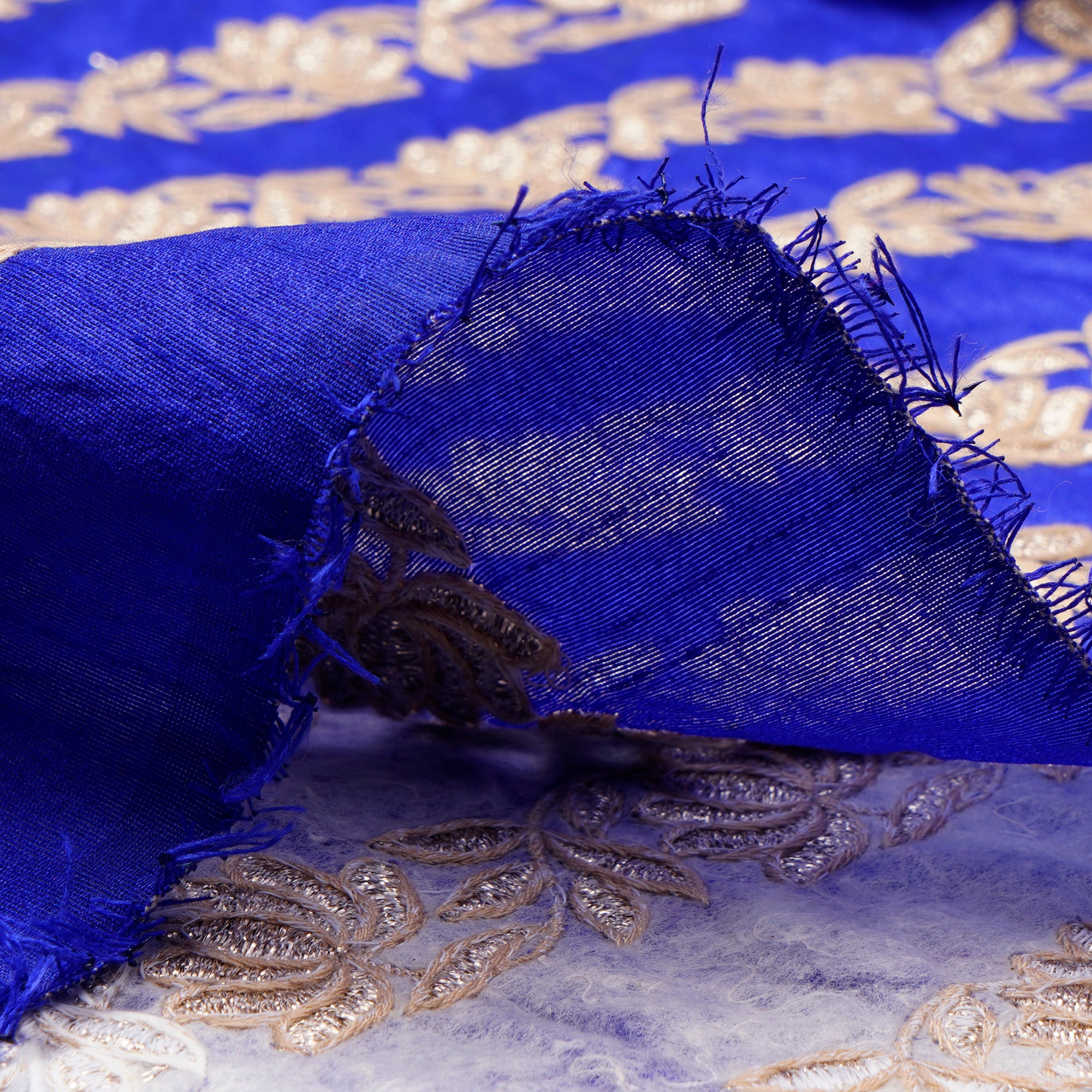 Blue Color Embroidered Polyester Fabric
