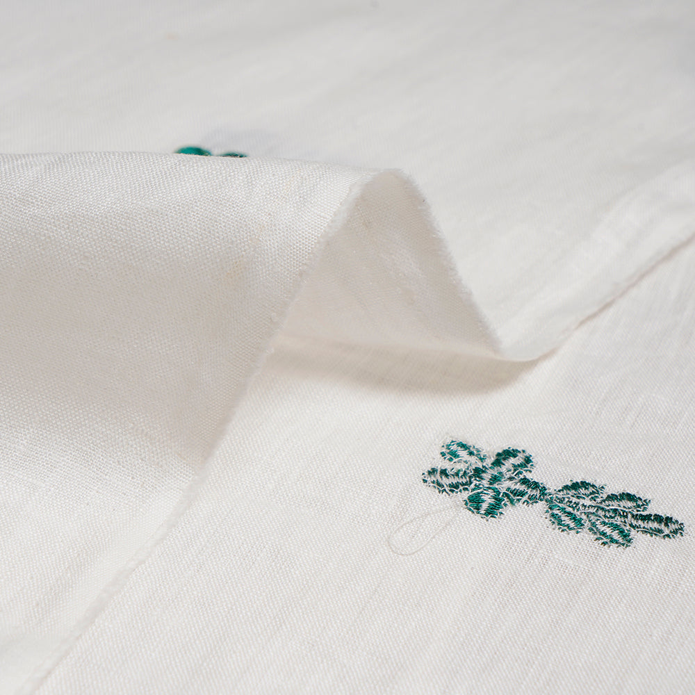 White-Green Color Embroidered Plain Lee Fabric