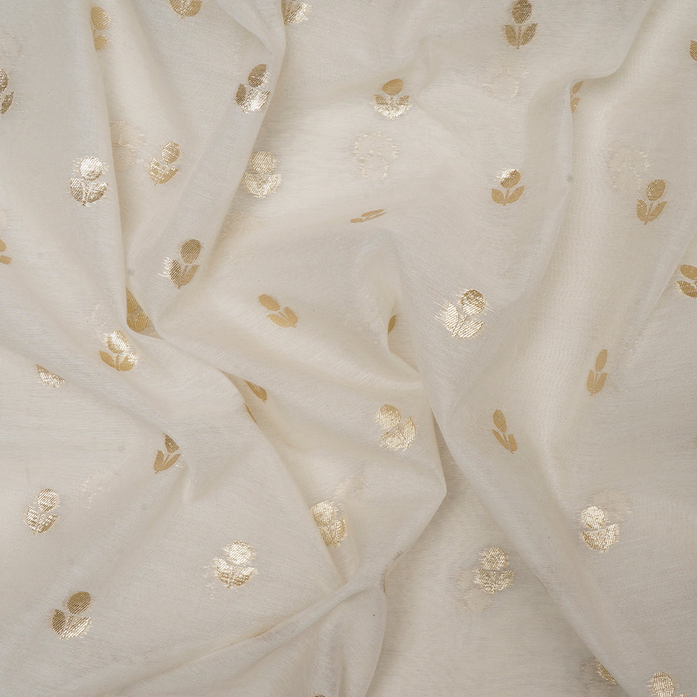 Off-White Floral Motif Pattern Silk-Cotton Jacquard Fabric