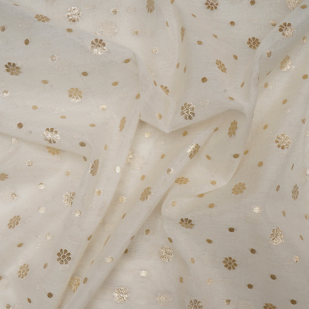 Off-White Floral Pattern Chanderi Jacquard Fabric