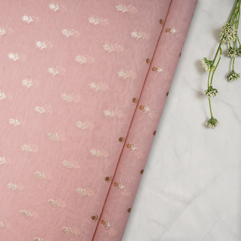 Baby Pink Motif Pattern Silk-Cotton Jacquard Fabric