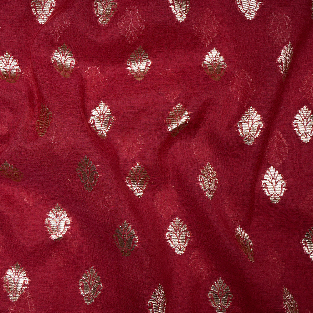 Red Floral Motif Pattern Chanderi Jacquard Fabric
