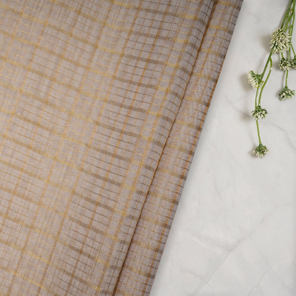 White Color Golden Zari Striped Fancy Silk-Cotton Tissue Fabric
