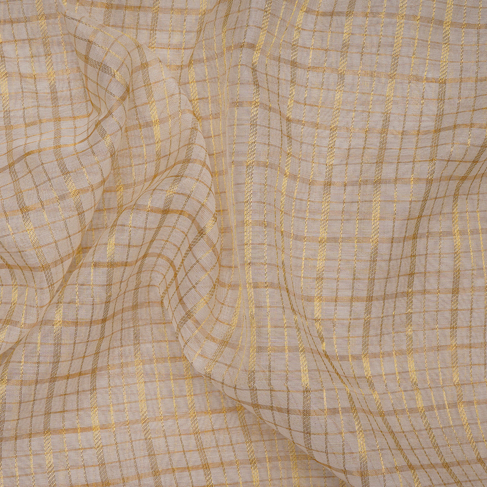 White Color Golden Zari Striped Fancy Silk-Cotton Tissue Fabric