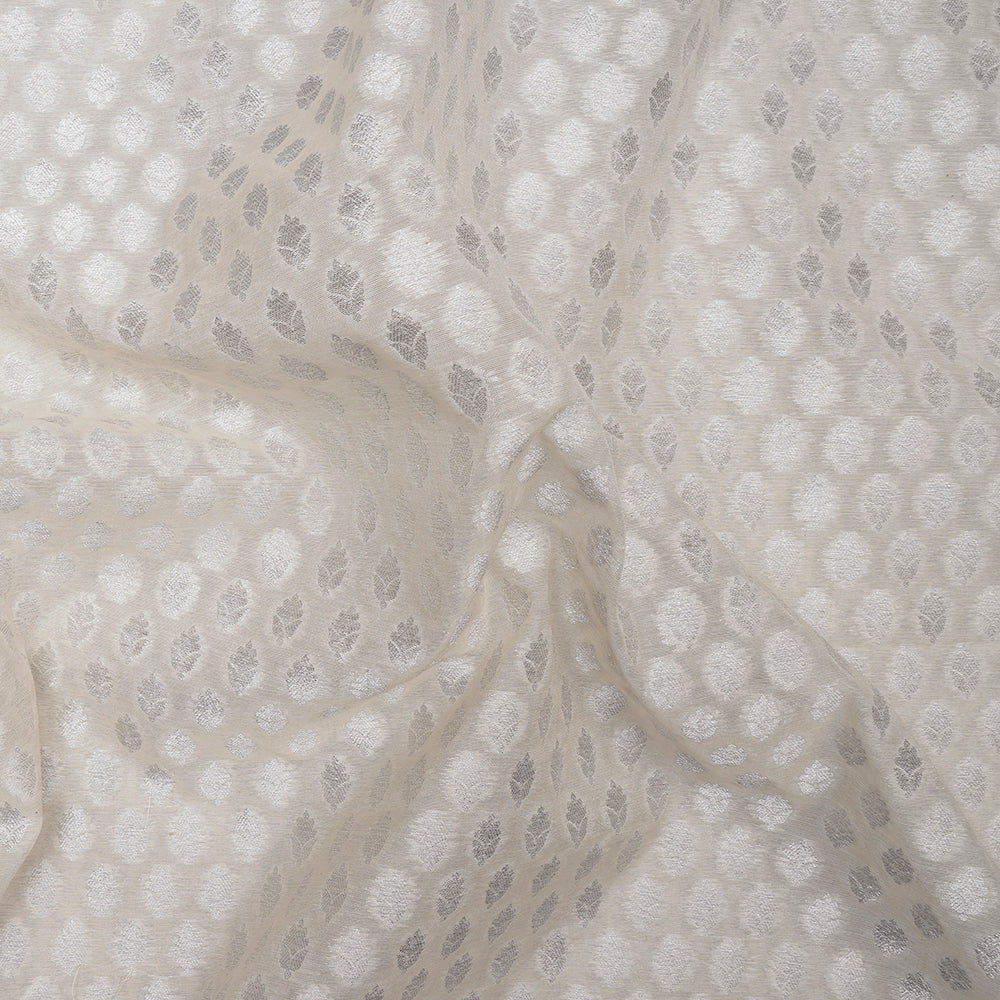 Off White Color Silver Zari Pure Chanderi Jacquard Fabric