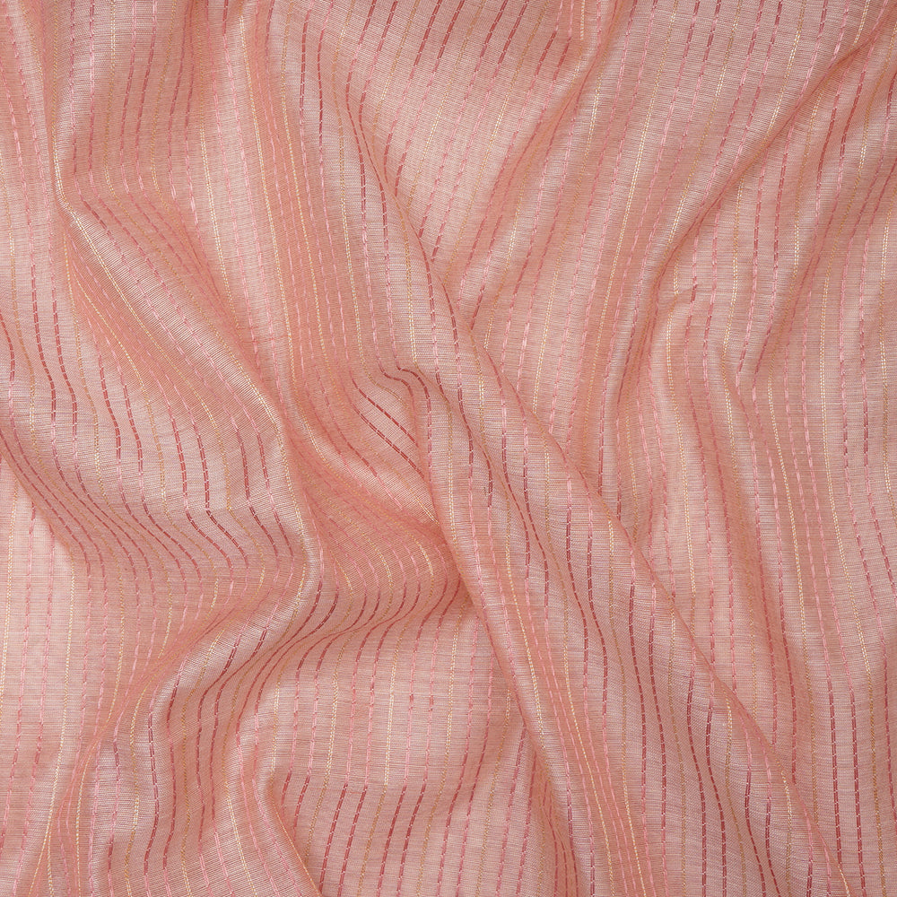 Peach Color Lurex Striped Fancy Chanderi Fancy Fabric
