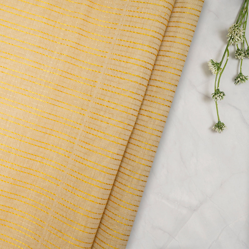 Yellow Color Lurex Striped Fancy Chanderi Fabric