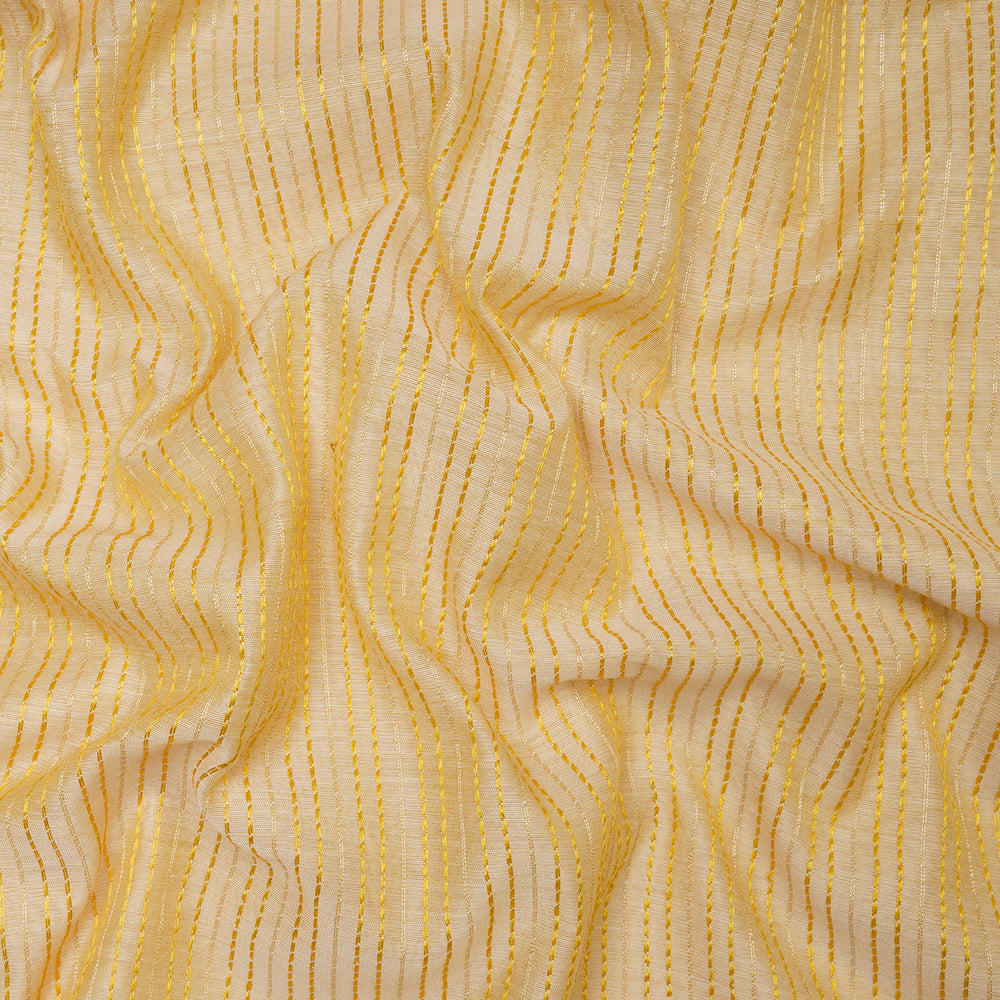 Yellow Color Lurex Striped Fancy Chanderi Fabric