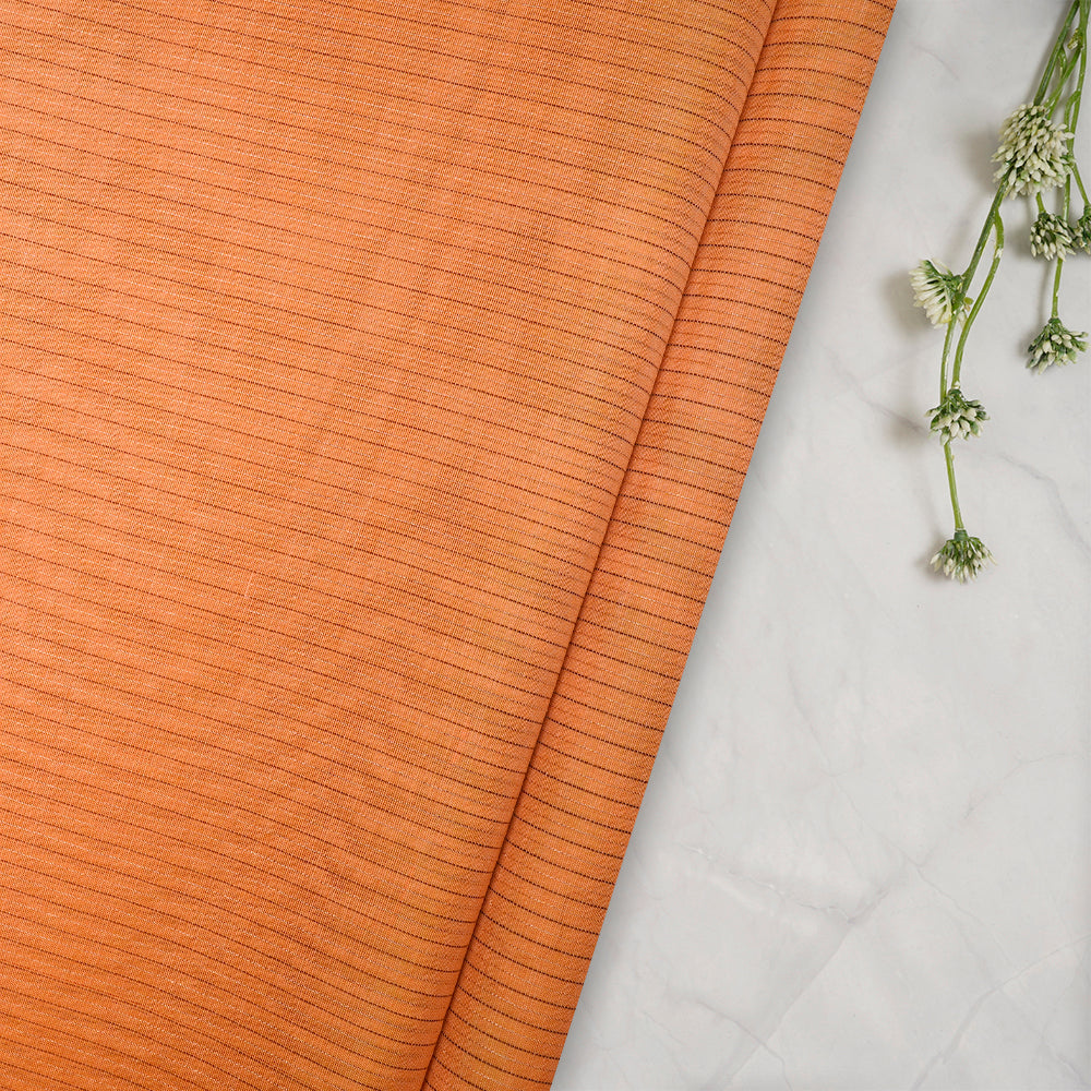 Orange Color Lurex Striped Fancy Chanderi Fabric