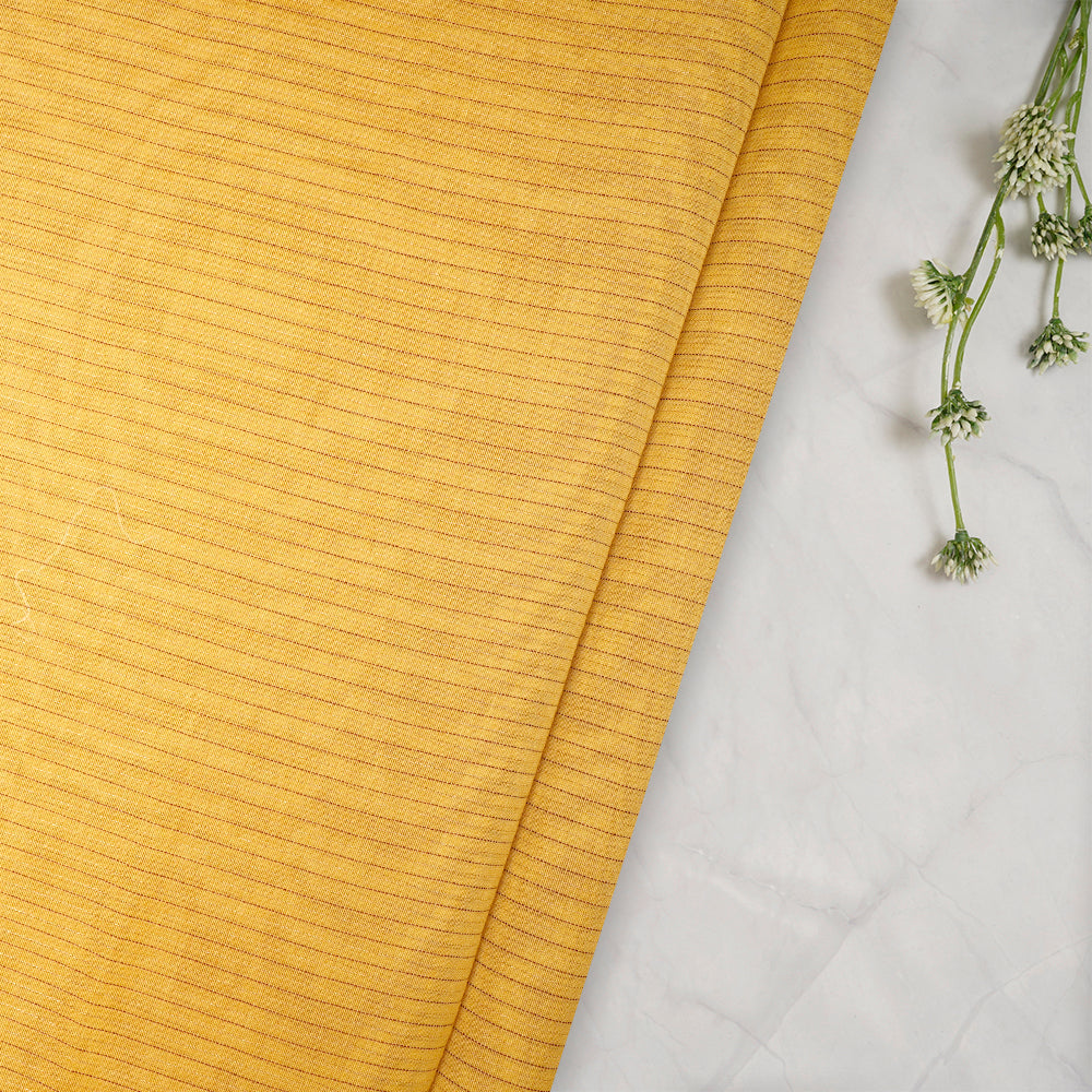 Yellow Color Lurex Striped Fancy Chanderi Fabric