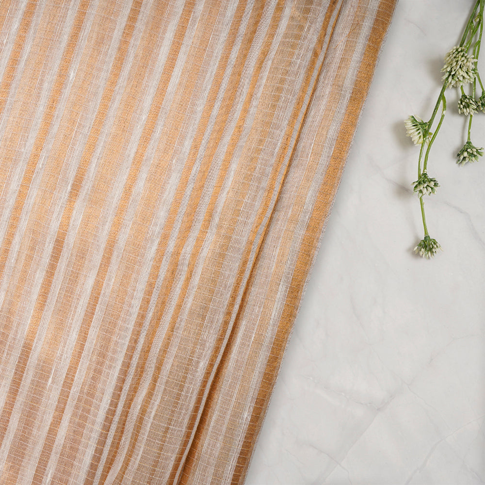 White-Gold Dyeable Banarasi Zari Striped Fancy Silk-Linen Tissue Fabric