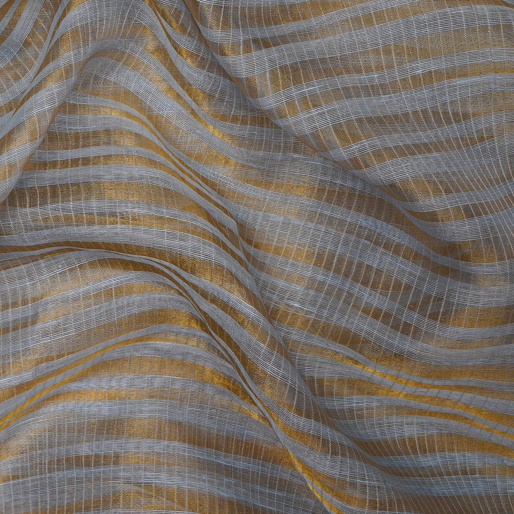 Baby Blue Color Golden Zari Striped Fancy Silk-Linen Tissue Fabric