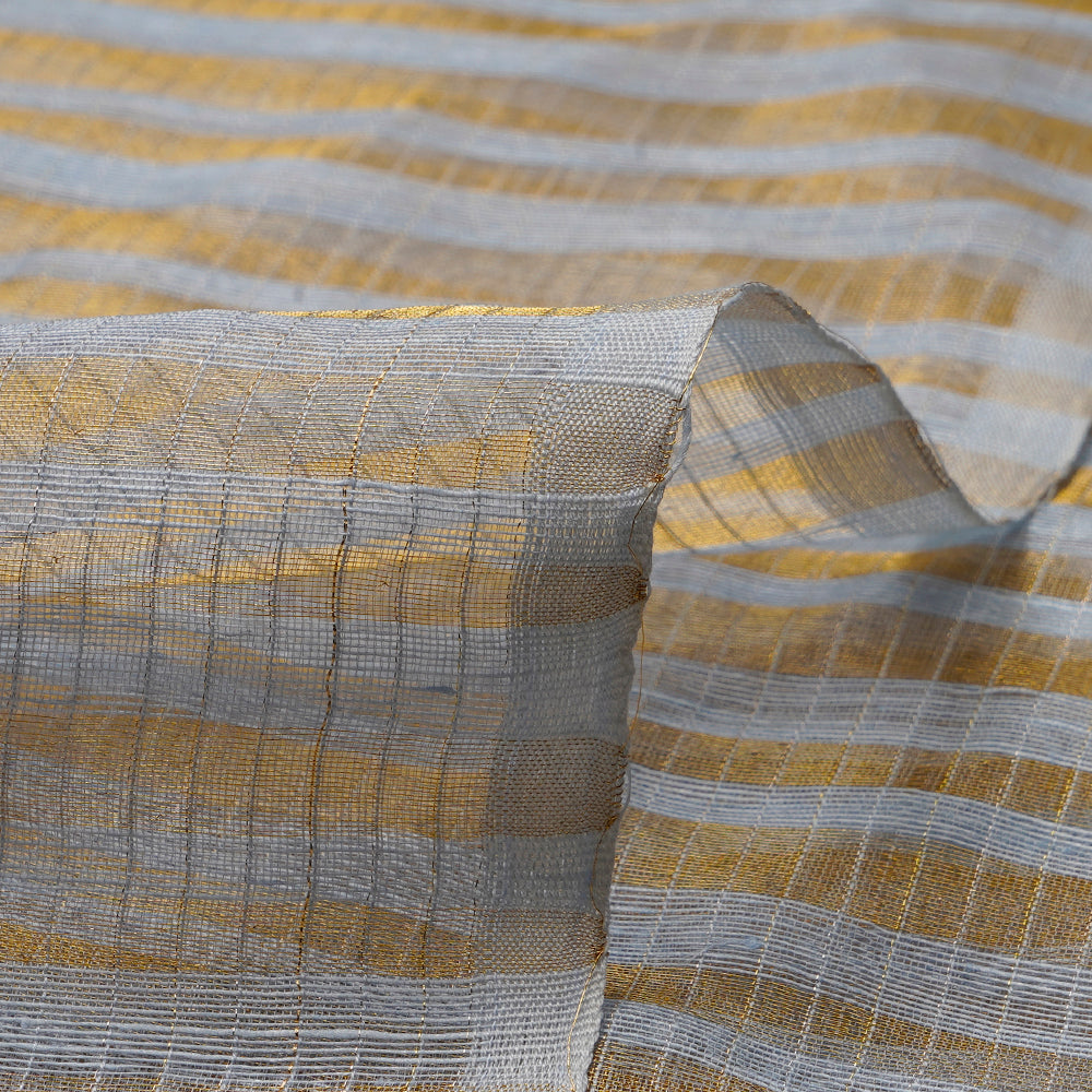 Baby Blue Color Golden Zari Striped Fancy Silk-Linen Tissue Fabric