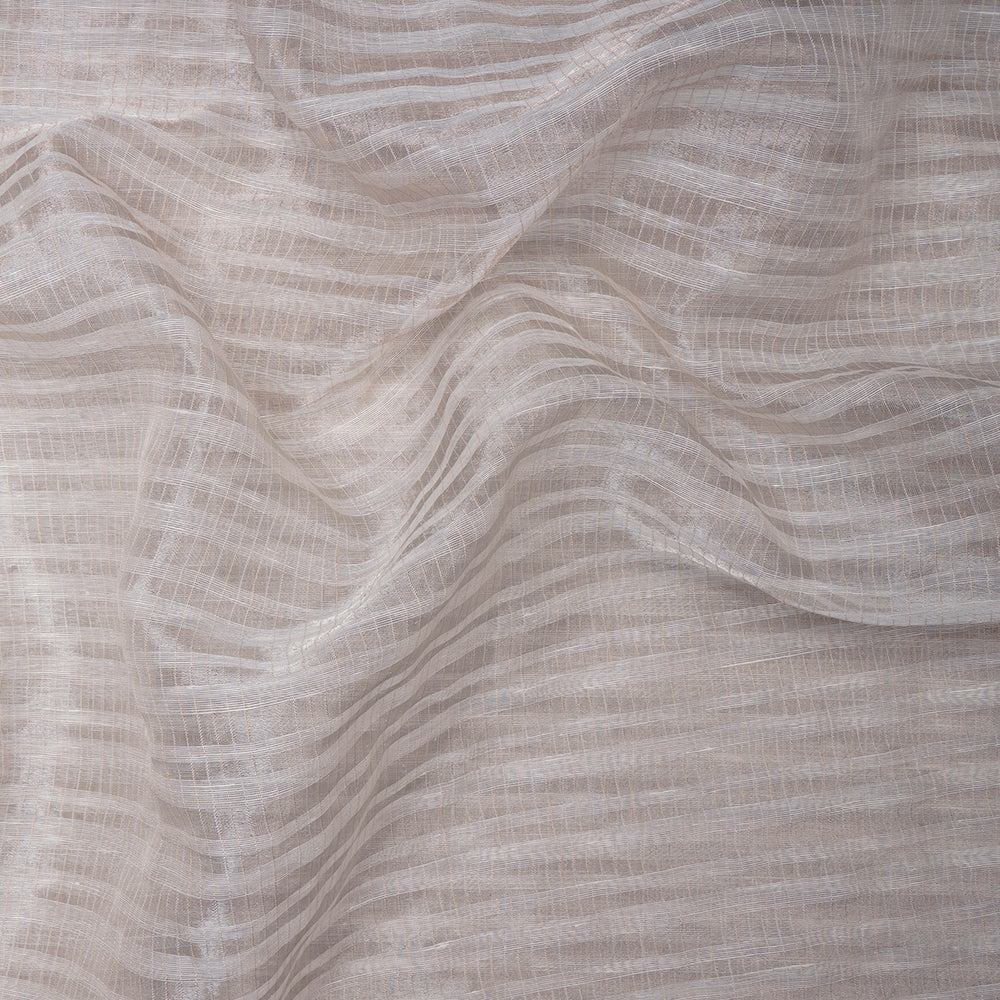 White Color Silver Zari Striped Fancy Silk-Linen Tissue Fabric