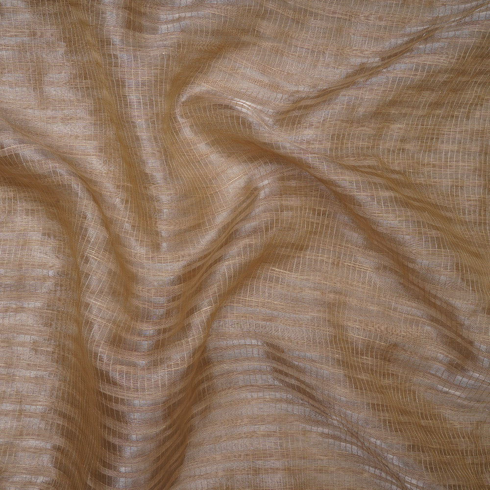 Sand Color Silver Zari Striped Fancy Silk-Linen Tissue Fabric