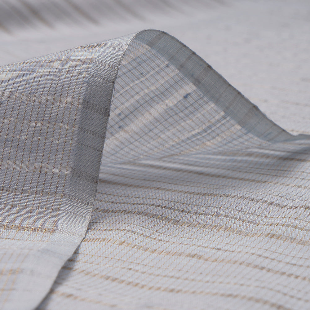 Baby Blue Color Silver Zari Striped Fancy Viscose-Linen Tissue Fabric