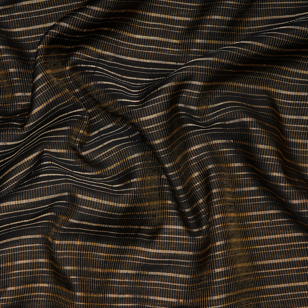 Black Color Silver Zari Striped Fancy Viscose-Linen Tissue Fabric