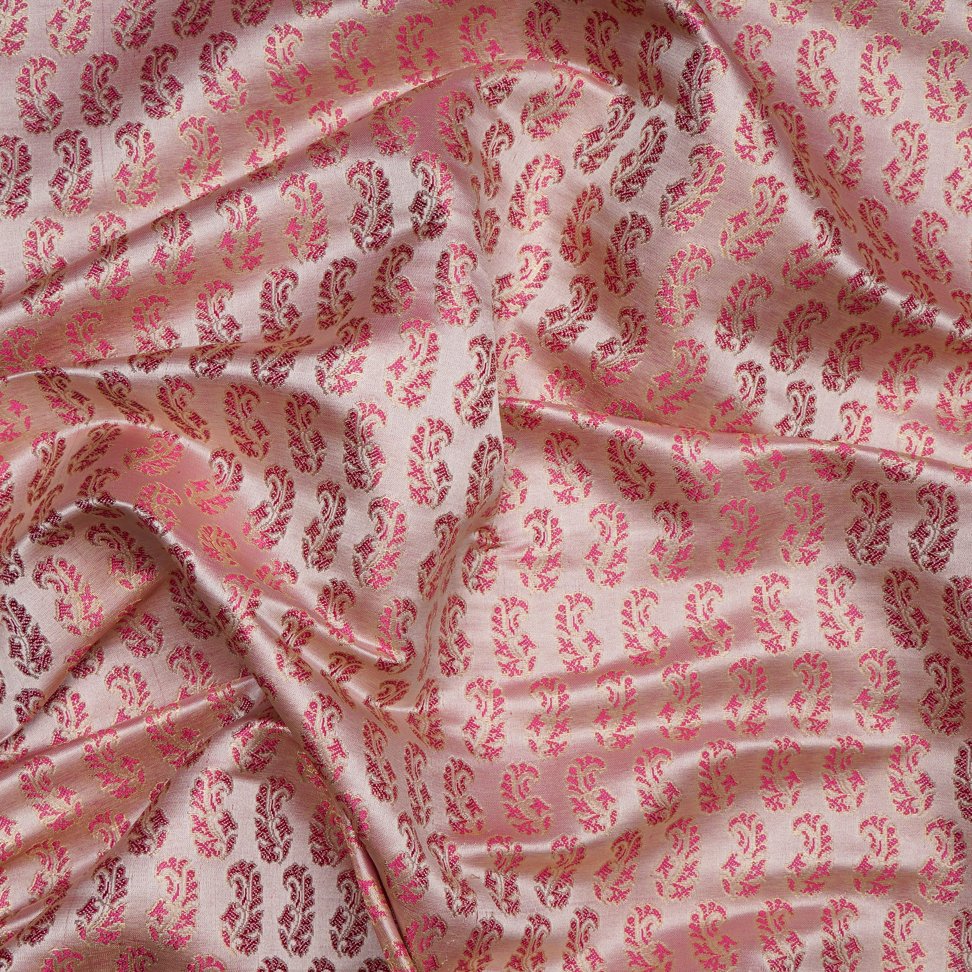 Pink Viscose Silk Banarasi Brocade Fabric
