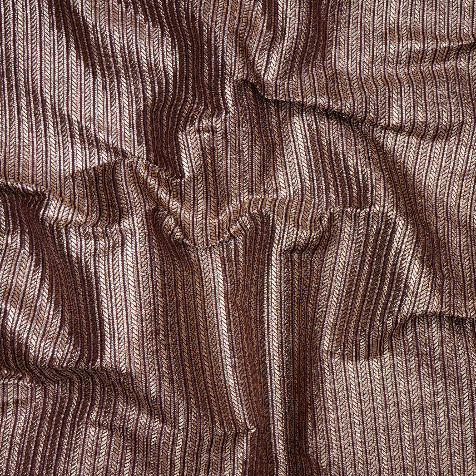 Brown Stripe Pattern Blended Banarasi Brocade Fabric